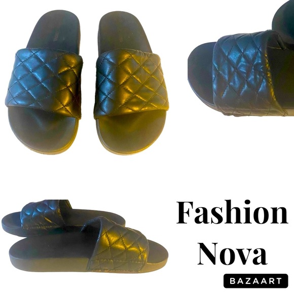 Fashion Nova Shoes - EUC Fashion Nova Sandals, Flip flops, slides, Sz 9,EU40, Flats, Quilted, Comfort